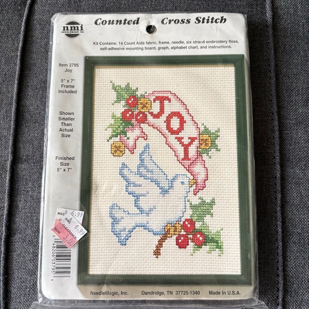 Christmas Joy Dove Vintage Counted Cross Stitch Kit by Needlemagic Inc NMI 1990s